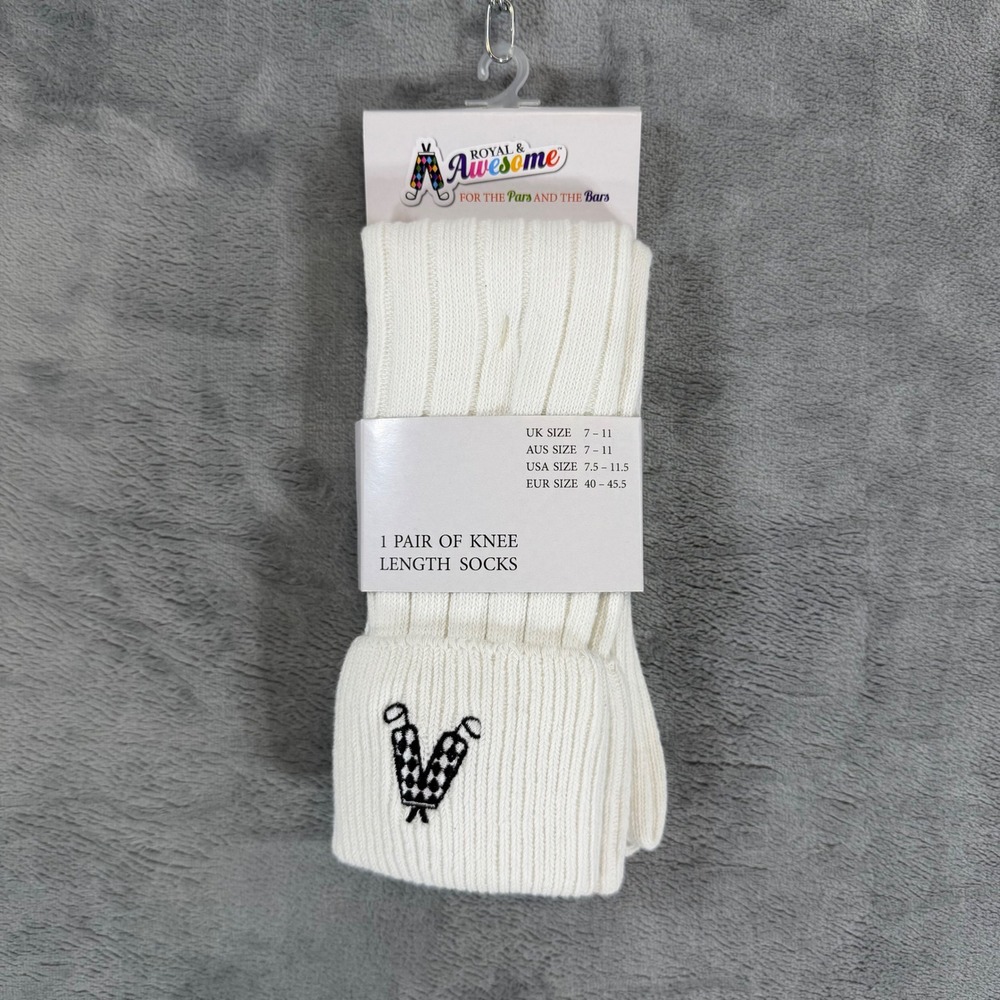 Royal & Awesome Mens White Knee Length Golf Socks 7.5-11.5 Long Ribbed 1 Pair
